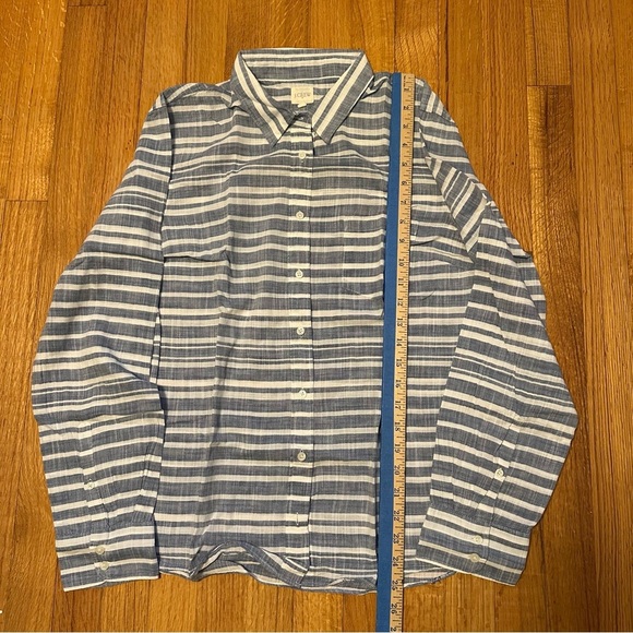 J Crew White & Blue Striped Long Sleeve Button Down Cotton Blouse ~Sz L ( j10) - Picture 8 of 12